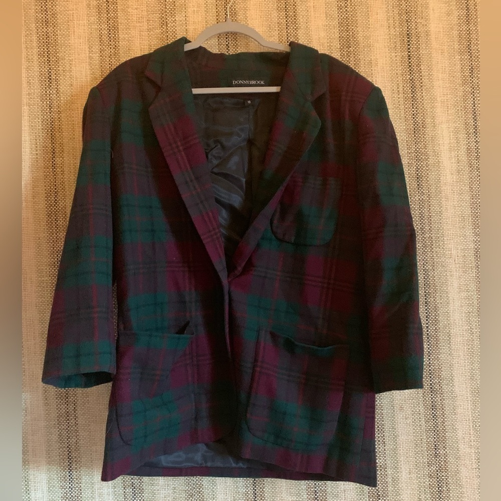 Donny Brook Green Red Blazer Jacket Coat Size 10 Plaid Formal Business - Picture 1 of 3
